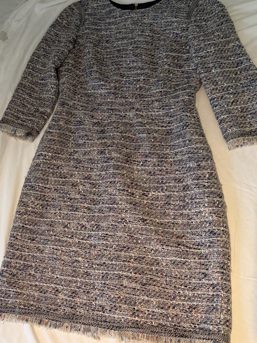 J. Crew Gray Tweed Midi Sheath Dress with Subtle Flecks